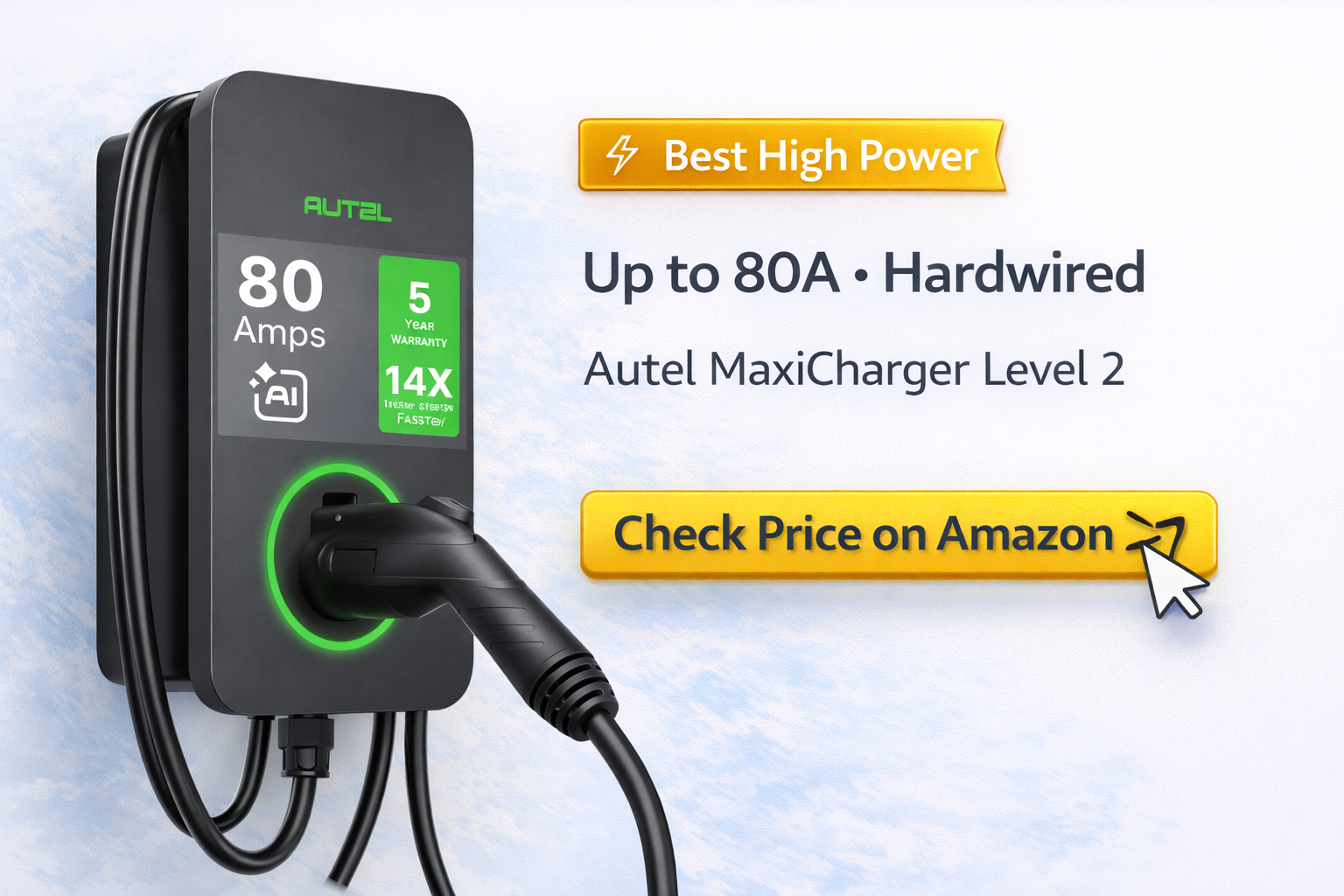 Autel MaxiCharger 80A Level 2 EV charger hardwired with app control, high-power 240V home charging station