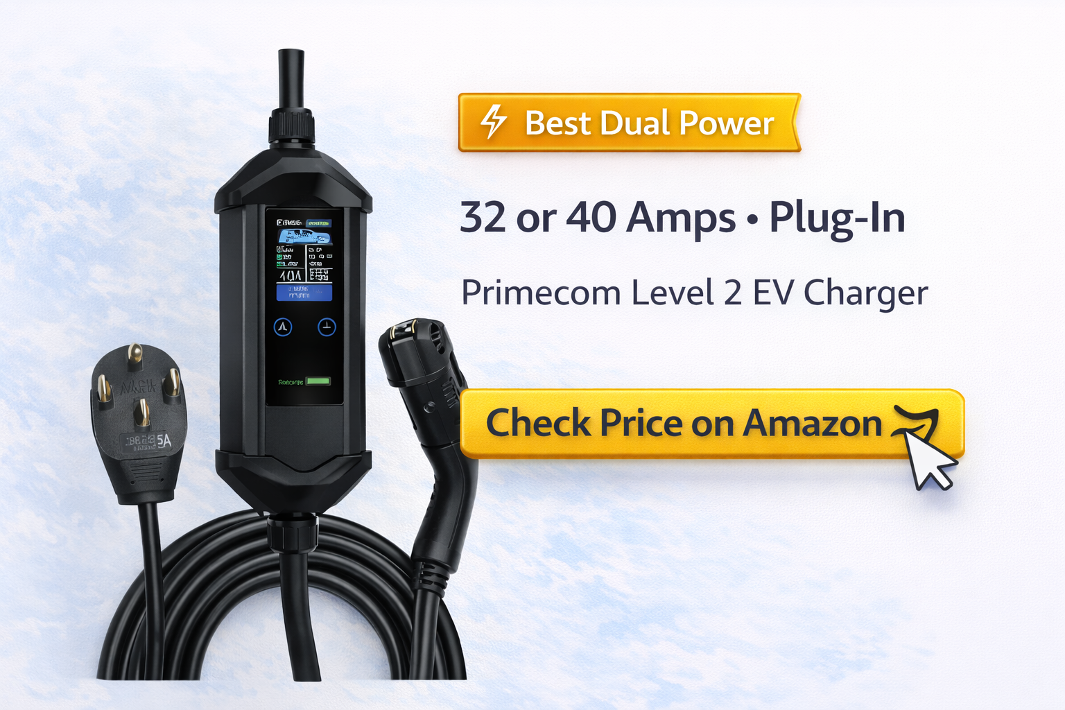 Primecom Level 2 EV charger 32A/40A plug-in NEMA 14-50 with J1772 connector and long cable options